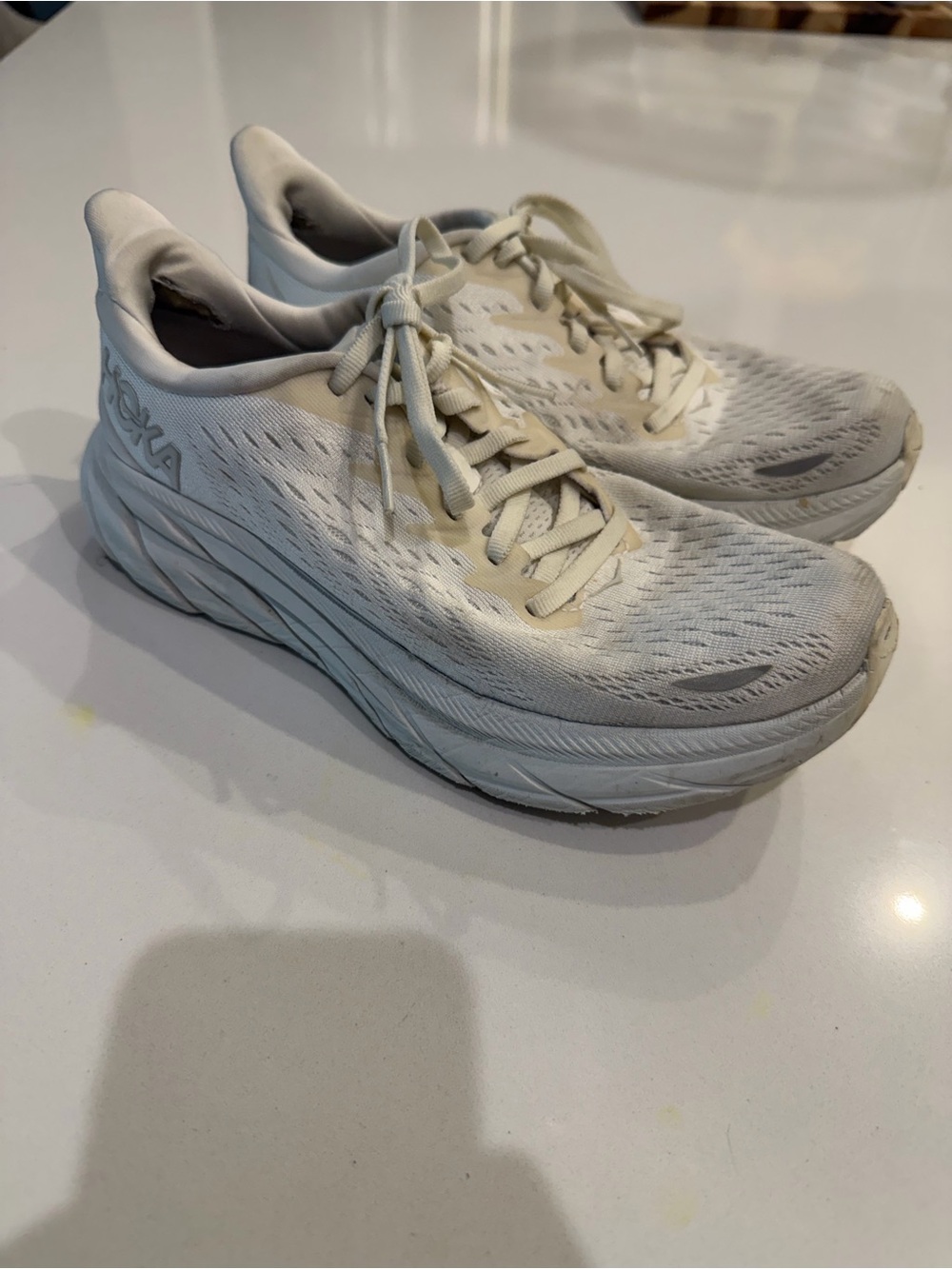 Hoka White/Cream Cushioned Running Sneakers Womens size 6.5